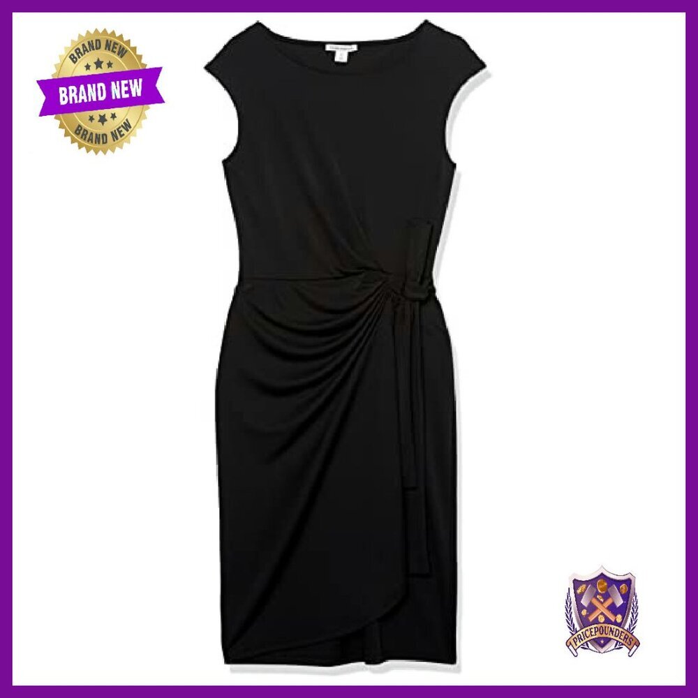 Faux Wrap Dress Slim Fit Matte Jersey 39" Length Day to Night - Picture 7 of 8